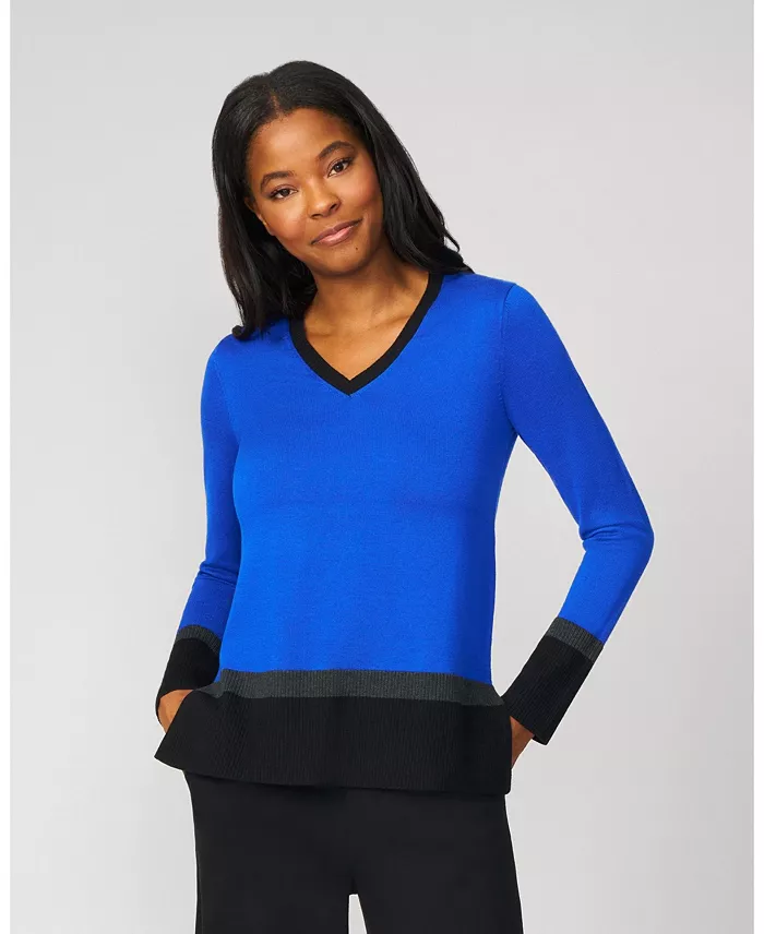 Women's Colorblock V-Neck Rib Tunic Sweater