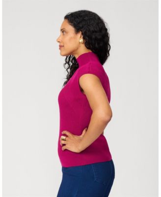 Women's Ribbed Mockneck Cap Sleeve Sweater