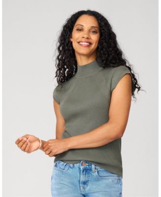 Women's Ribbed Mockneck Cap Sleeve Sweater