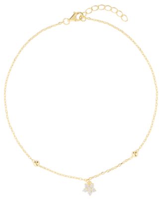 Macy's - Cubic Zirconia Flower Beaded Anklet (0.14 ct. t.w.) in 14K Gold Over Sterling Silver (also in Sterling Silver)