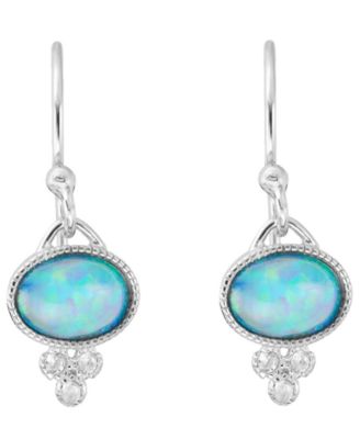 Simulated Opal (0.47 ct. t.w.) and Cubic Zirconia (0.06 ct. t.w.) Stud Earrings in Sterling Silver