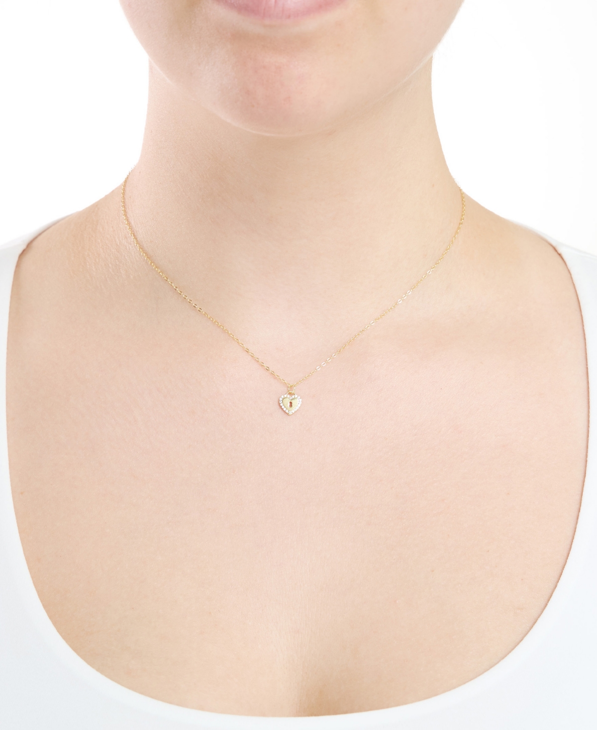 Macy's Cubic Zirconia Heart Key Pendant Necklace In (0.10 Ct. T.w.) In Sterling Silver (also In 14k Gold Ov In Gold