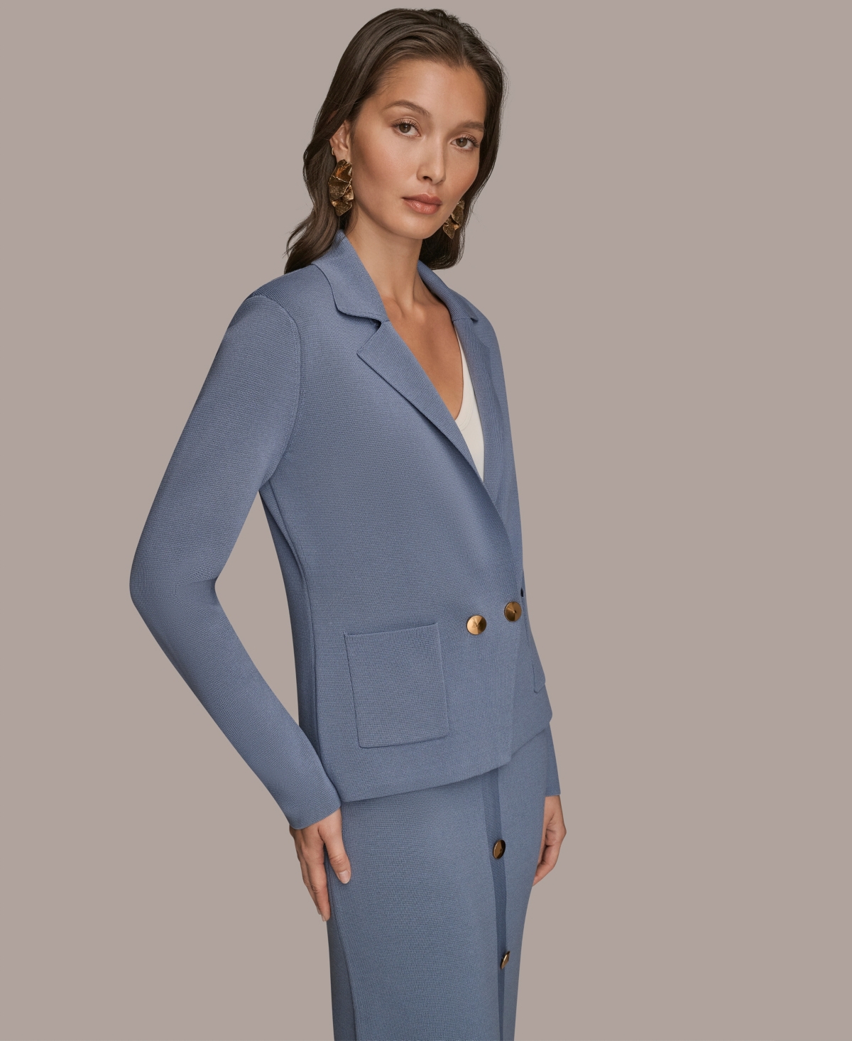 Donna Karan Women's Long Sleeve Sweater Blazer In Gray