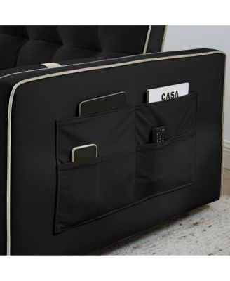 1-Piece Velvet & Metal Sleeper Sofa – USB Ports, Adjustable Backrest, Pull-Out Bed, Pillows Included