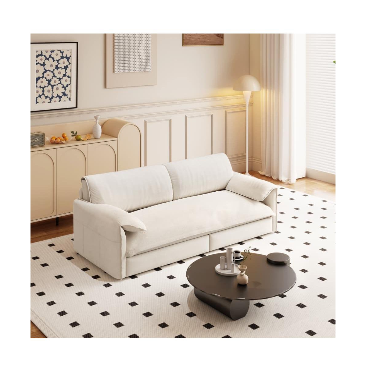 Maison Boucle 66" Queen Pull-Out Sofa Bed, Convertible 3-in-1 Velvet Sleeper Couch with Storage Pocket for Living Room or Guest Room-Maison