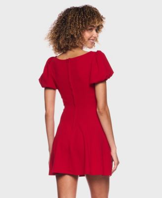 Women's Puff Sleeve Fit and Flare Dress
