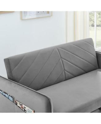 55'' Pull-Out Sleeper Sofa Bed with USB Ports, Adjustable Backrest, Velvet 2-Seater Couch with Side Pockets & Pillows