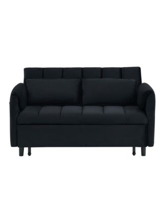 53" Pull-Out Sleeper Loveseat Sofa Bed, Convertible 3-in-1 Velvet Couch with Side Pockets & Back Support for Small Spaces