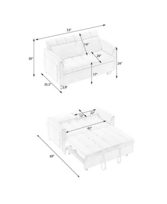 53" Pull-Out Sleeper Loveseat Sofa Bed, Convertible 3-in-1 Velvet Couch with Side Pockets & Back Support for Small Spaces
