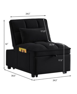 4-in-1 Single Velvet Pull-Out Sleeper Chair Bed with Adjustable Backrest, Side Pocket & Pillow for Small Spaces-Maison Boucle