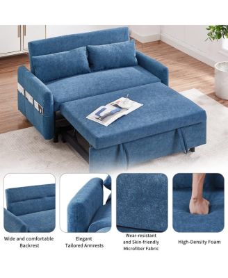 55" Fabric Convertible Sleeper Loveseat – Pull-Out Sofa Bed with Adjustable Back, USB A/C Ports & Side Pockets for Small Spaces.