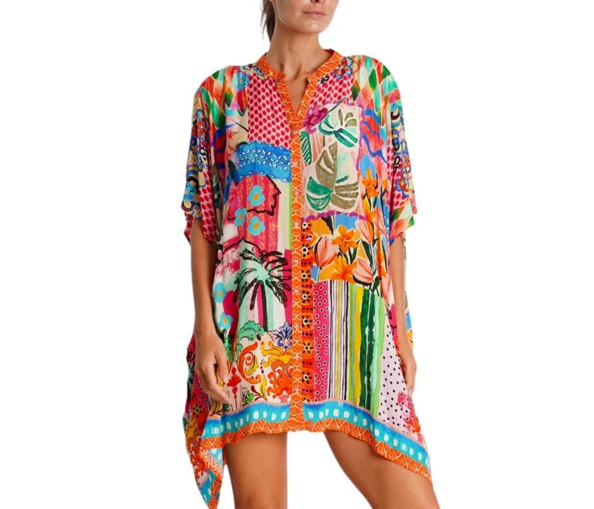 La Moda Clothing Women's short sleeve mini kaftan dress