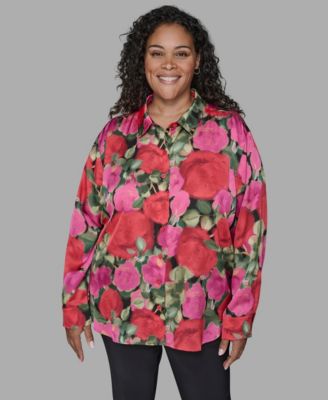 KARL LAGERFELD PARIS - Plus Size Floral Print Long Sleeve Top