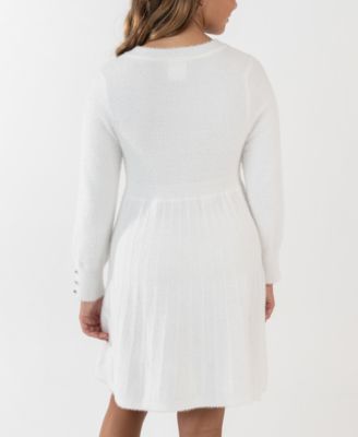 Girls' 7-16 Long-Sleeves Pleated Sweater Dress