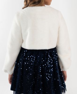 Girls' 7-16 Round Neck Rhinestone Cardigan