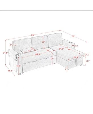 Maison Boucle Modern Chenille Upholstered Wood Pull-Out Sleeper with LED Lights, USB Ports & Cup Holders Sofa Bed