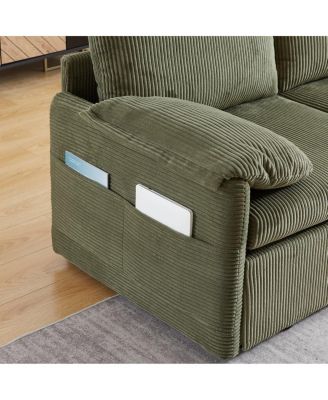64.5 Inch 3-in-1 Corduroy Pull-Out Sleeper Sofa, Adjustable Loveseat Bed with Storage Pockets & 2 Pillows