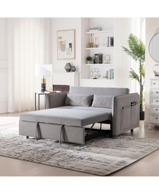 55" Velvet Sleeper Sofa Bed, Small Pull-Out Loveseat Sofa with Reclining Backrest, Side Pocket & Pillows for Small Spaces-Maison Boucle