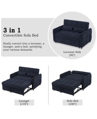 Pull-Out Sleeper Sofa Bed, 52.8'' Tufted Loveseat with Adjustable Backrest, 3 USB Ports & 2 Pillows for Apartment or Guest Room