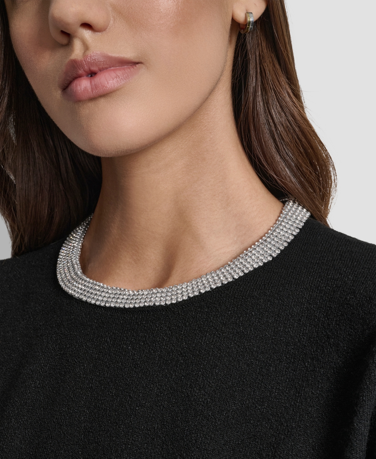 Dkny Jeans Petite Embellished Trim Sweater Top In Black