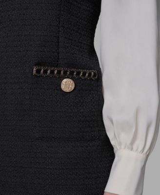 Women's Textured Tweed Two-Tone Collar Dress