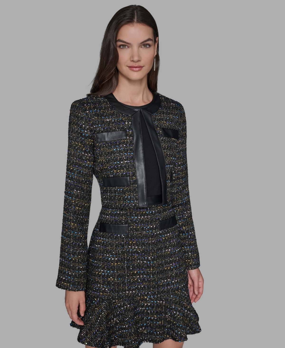 Karl Lagerfeld Paris Women's Metallic Knit Tweed Crop Jacket