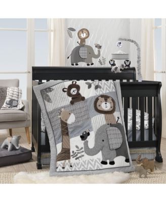 Urban Jungle Gray/Brown Lion & Elephant Musical Baby Crib Mobile