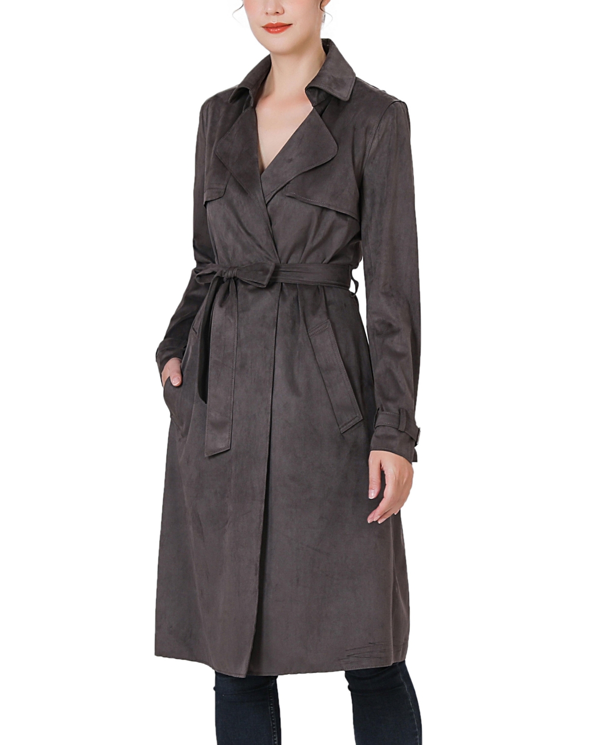 kimi + kai Women's Long Faux Suede Trench Coat