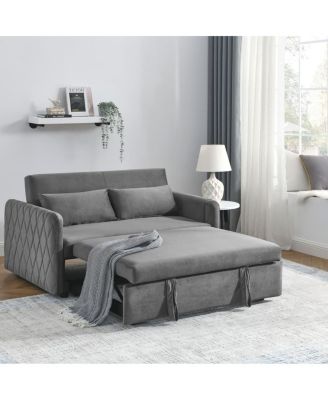 55" Velvet Sleeper Sofa with Pull-Out Bed, Reclining Backrest & Side Storage Pockets,Convertible Sofa Bed for Small Spaces-Maison Boucle
