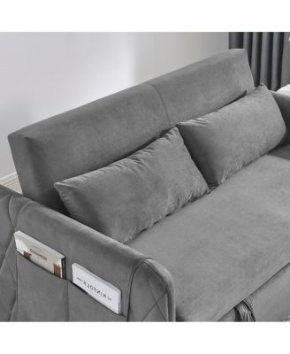 55" Velvet Sleeper Sofa with Pull-Out Bed, Reclining Backrest & Side Storage Pockets,Convertible Sofa Bed for Small Spaces-Maison Boucle