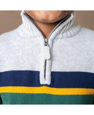 Baby Boys Long Sleeve Half Zip Sweater with Engineered Stripe