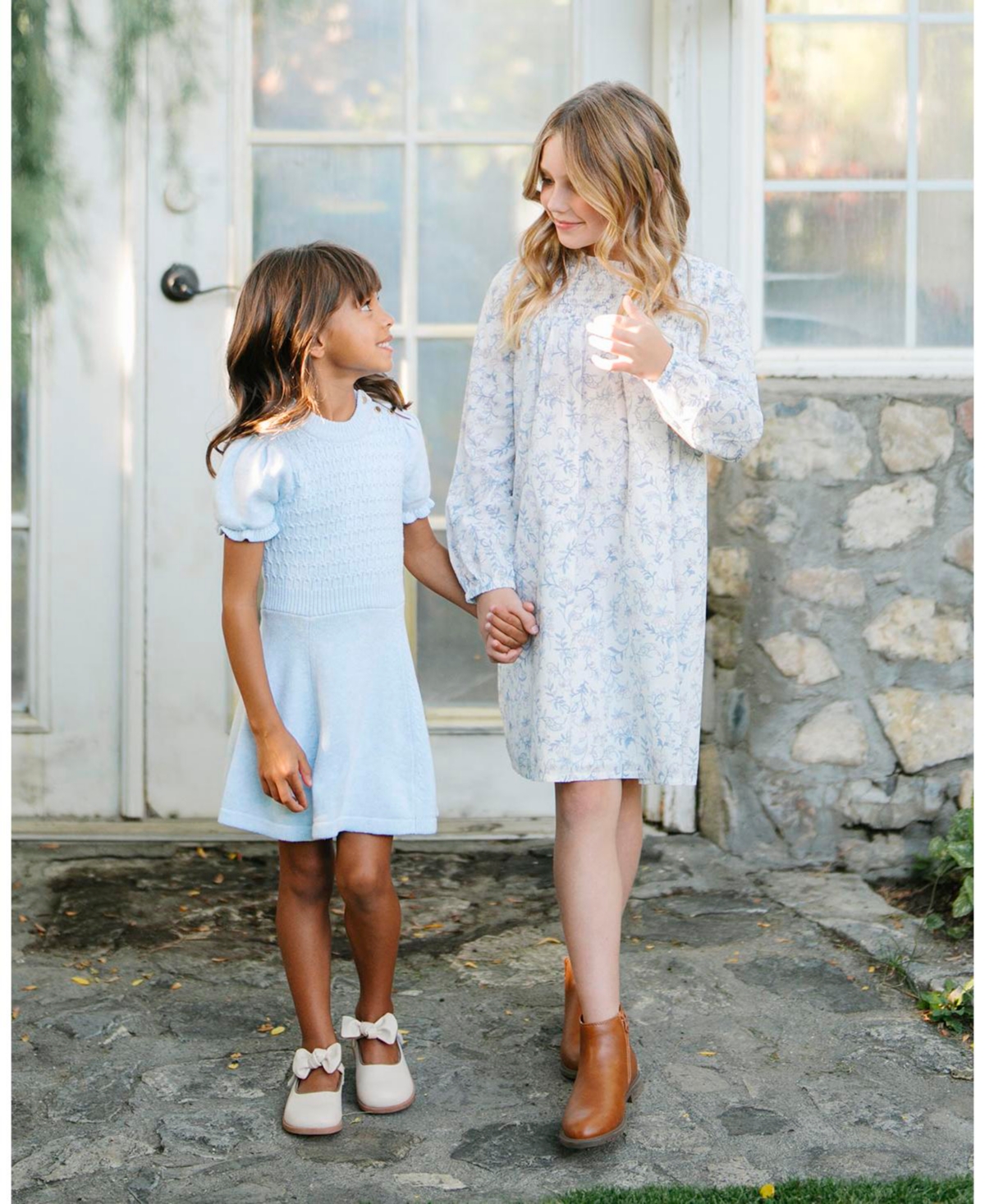Hope & Henry Little and Big Girls' Organic Long Sleeve Ruffle Neck Smocked Yoke Dress