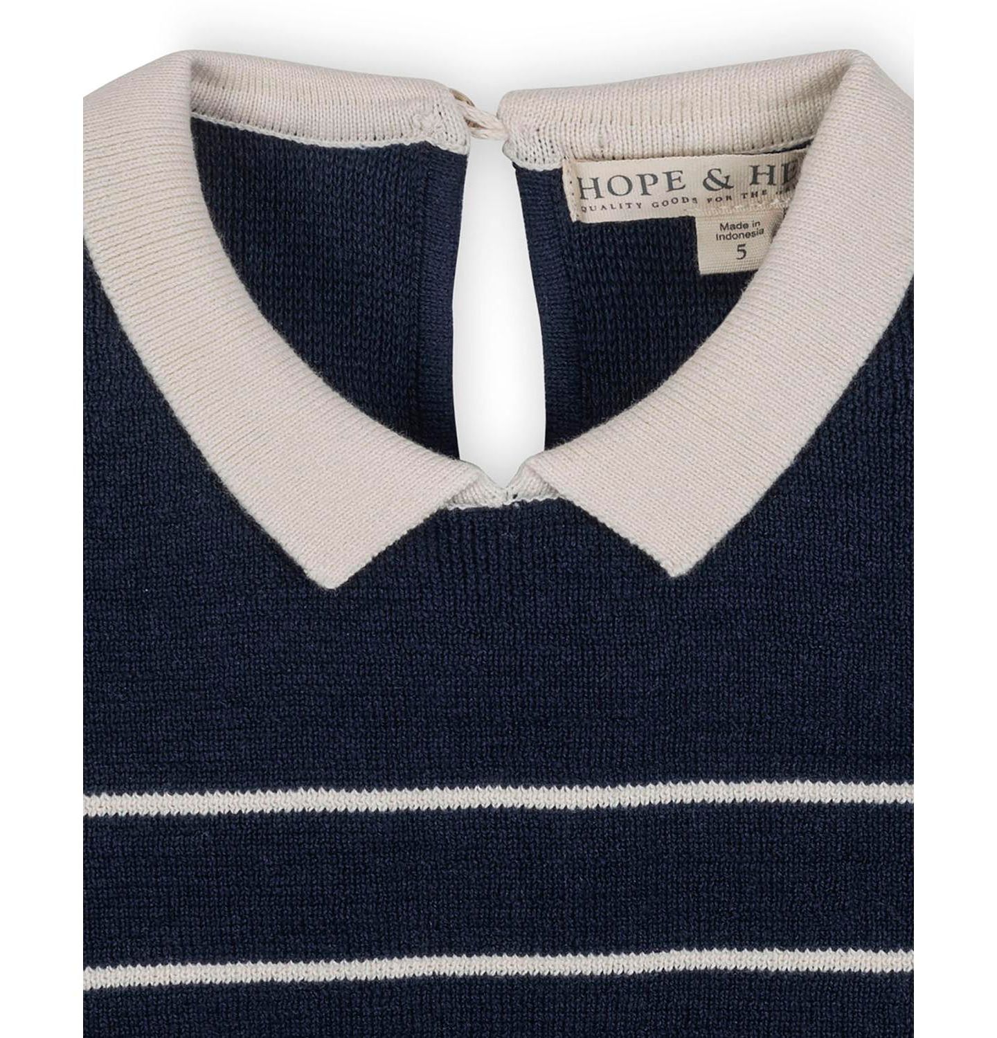 Платье Hope & Henry Organic Short Sleeve Milano Sweater Dress with Collar для девочек, цвет: Тёмно-синий полосатый — фото 3