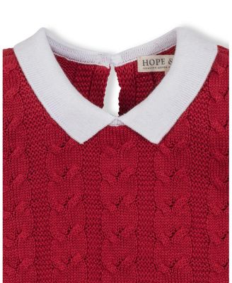 Little and Big Girls' Organic Short Sleeve Cable Sweater Dress with Collar