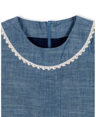 Toddler Girls Organic Puff Sleeve Pintuck Chambray Dress