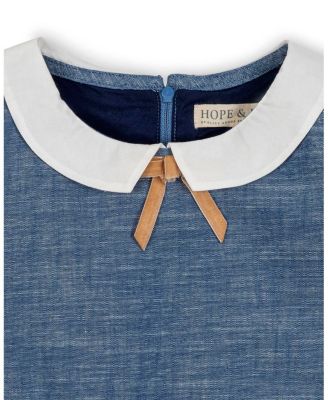 Little and Big Girls' Organic Empire Waist Peter Pan Collar Chambray Dress