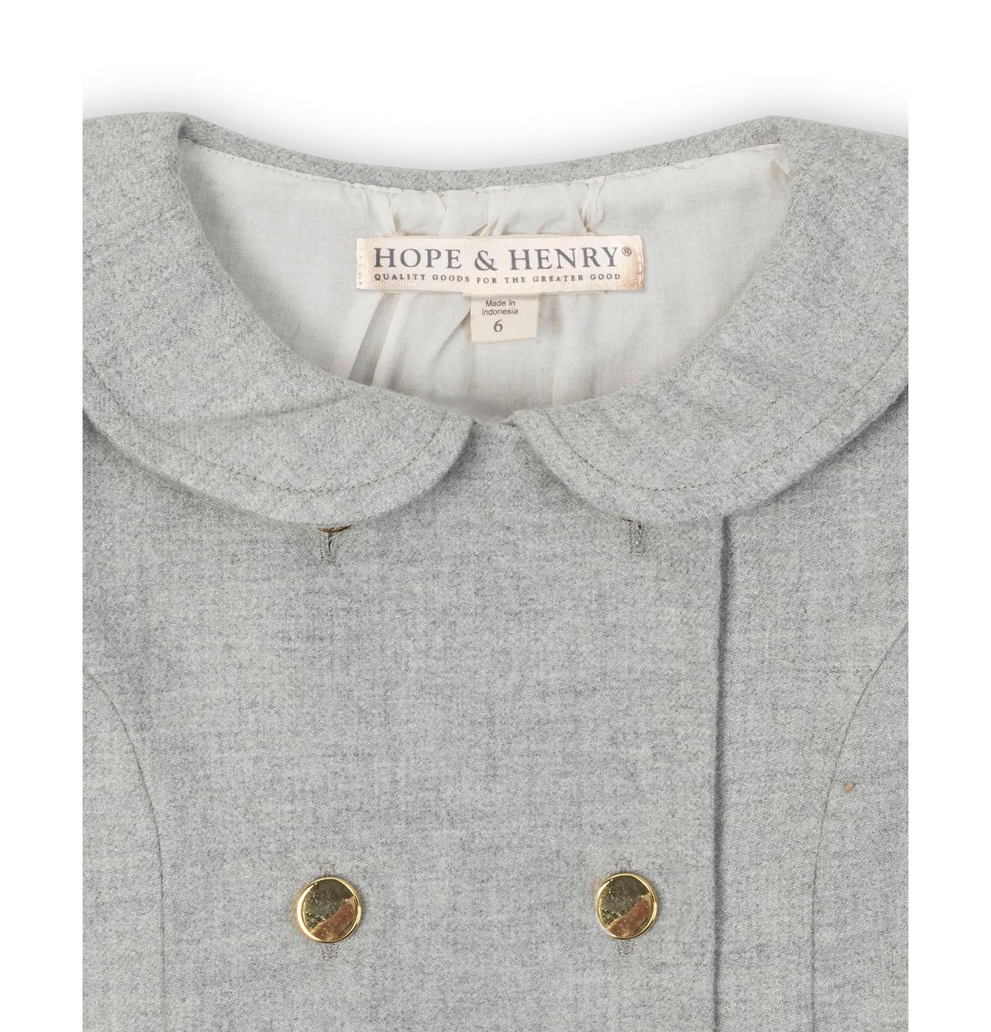 Платье Hope & Henry Organic Double Breasted Flannel Dress with Collar для девочек, цвет: Серый меланжевый — фото 4