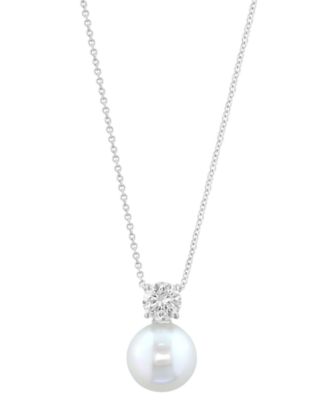 Cultured Freshwater Pearl (11mm) and Lab Grown Diamond (3/4 ct. t.w.) Pendant Necklace in Sterling Silver
