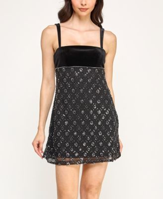 Juniors' Embellished Square Neck Dress