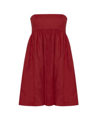 Women's Mykonos Deep Red Linen Strapless Mini Dress
