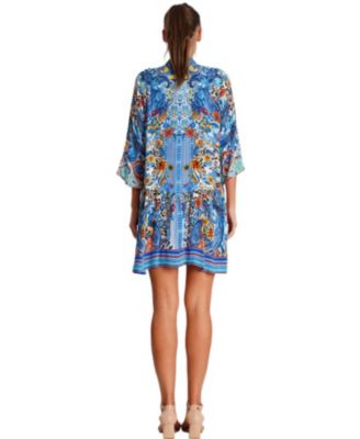 Women's Short Asymmetrical Dress with V-Neck and Mid-Length Sleeves