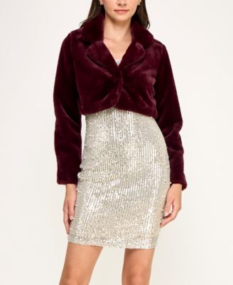 Juniors' Cropped Faux Fur Jacket