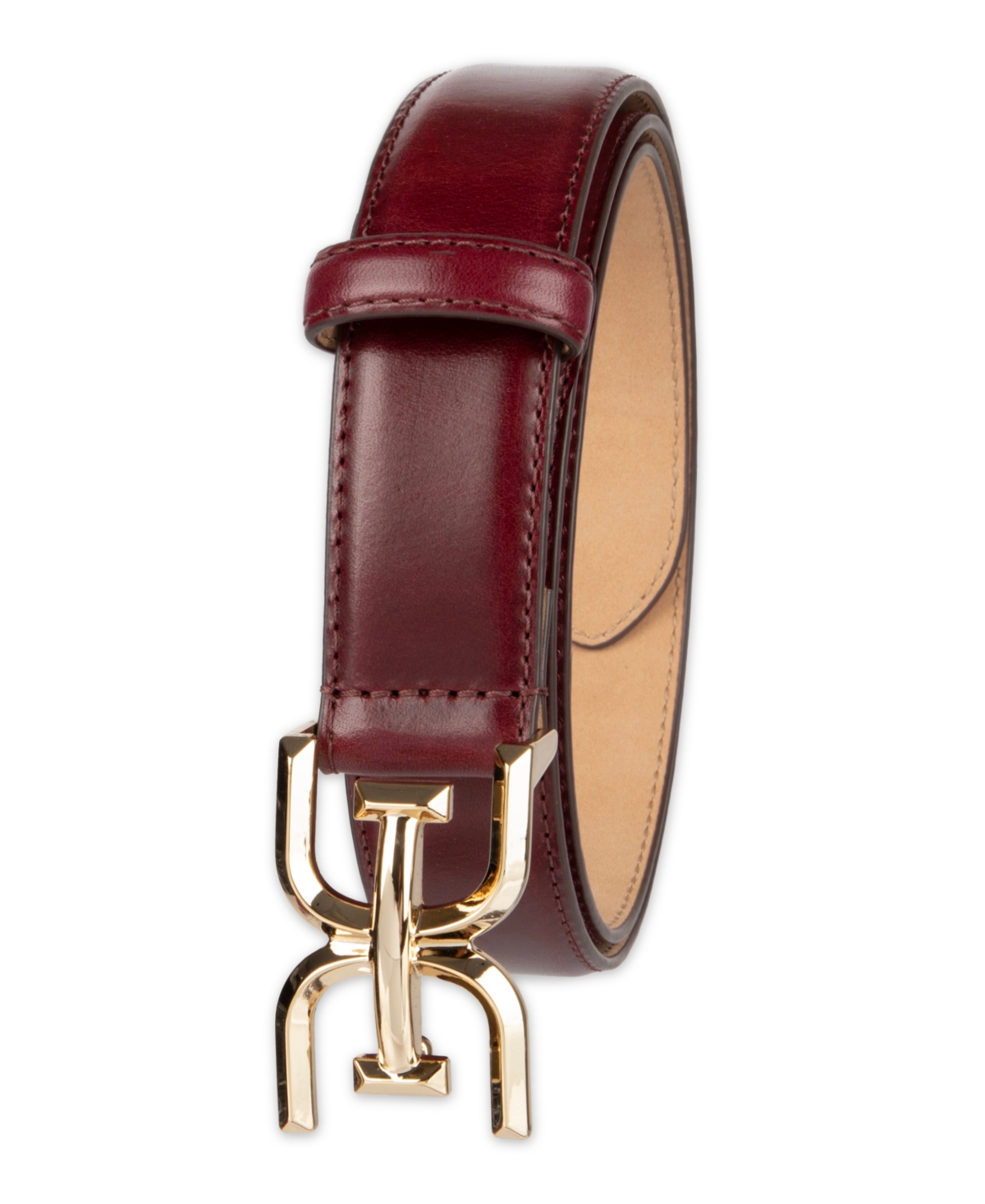 Sam Edelman Double-e Plaque High Shine Patent Leather Belt In Brown