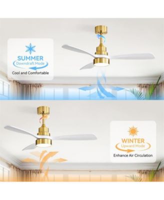 48-inch Modern Golden Downrod Indoor Walnut Wood 3-Blade LED Light with Remote Control Support Six Speed Adjustable Ceiling Fan