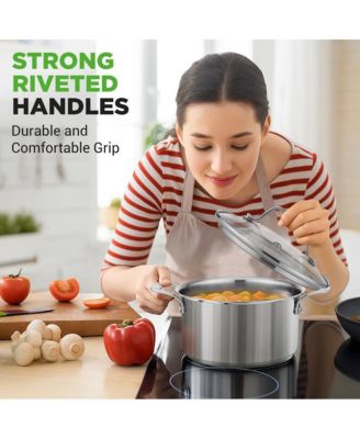 3 Quart Polished Stainless Steel Soup Pot with Glass Lid NCSP3