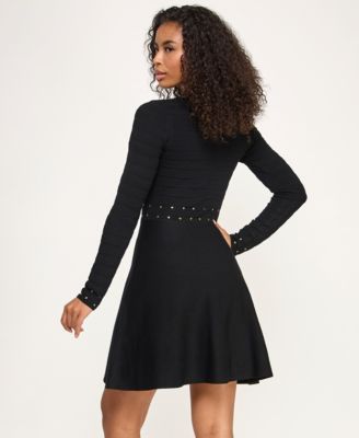 Juniors Nailhead Fit & Flare Sweater Dress