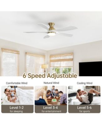 52-inch Modern Minimalist Golden 5-Blade Flush Mount with LED Light Remote Control Supports 6 Speeds and Timer Function