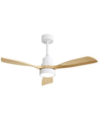 48-inch Modern White Downrod Indoor Walnut Wood 3-Blade LED Ceiling Fan Light with Remote Control Support Six Speed Ajustable