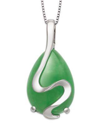 Macy's - Dyed Green Jadeite Box Chain Necklace in Sterling Silver