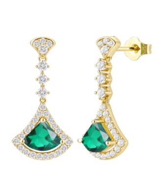 Macy's - Lab-Grown Emerald (1 ct. t.w.) and Lab-Grown White Sapphire (1/2 ct. t.w.) Drop Earrings in 14K Gold Over Sterling Silver